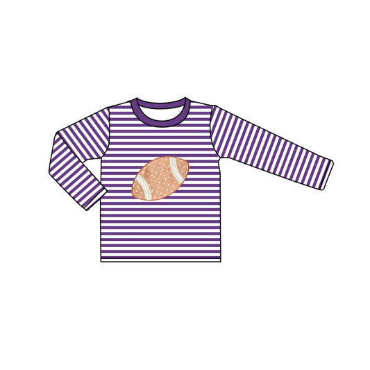 Baby Boys T-shirts Fall Football Purple Stripes Long Sleeve Tee Shirts Tops Preorder BT0814