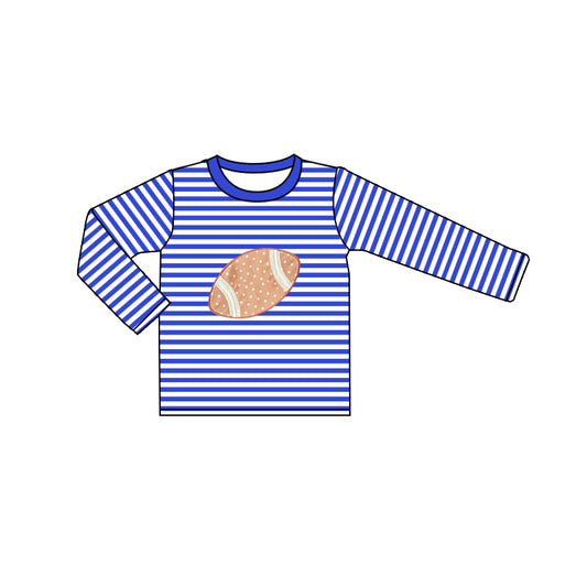 Baby Boys T-shirts Fall Football Blue Stripes Long Sleeve Tee Shirts Tops Preorder BT0815