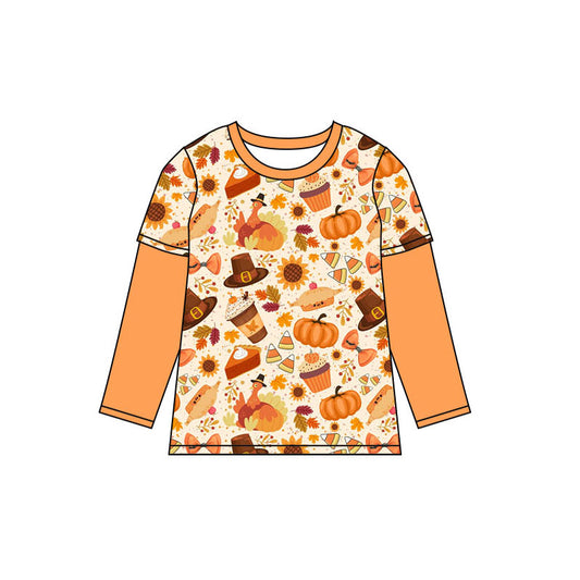 Baby Girls T-shirts Thanksgiving Pumpkin Pies Long Sleeve Tee Shirts Tops Preorder BT0837