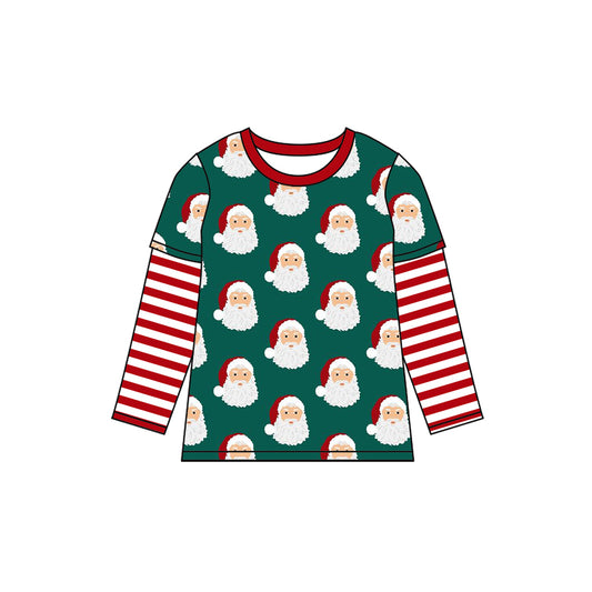 Baby Boys T-shirts Christmas Green Santa Long Sleeve Tee Shirts Tops Preorder BT0842