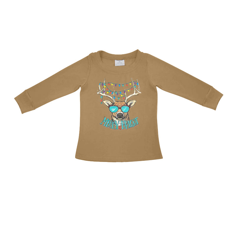 Baby Boys Clothes Tops Christmas Merry Bright Deer Long Sleeve Tops Preorder BT0897