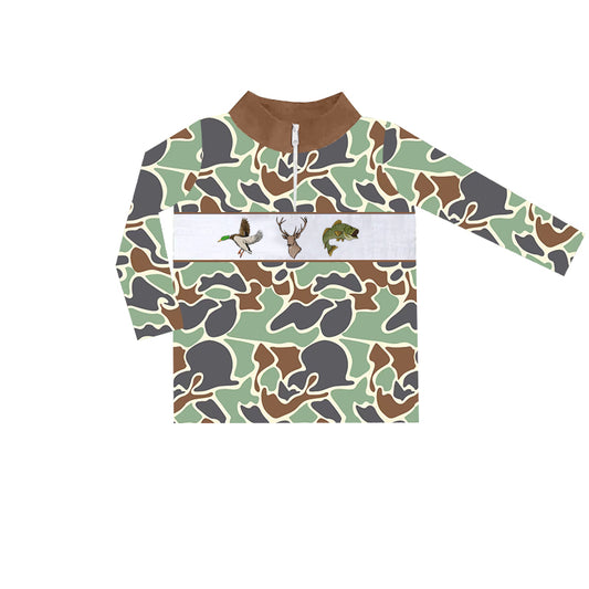 Baby Boys Clothes Tops Green Camo Duck Deer Fish Zip Pullovers Tops Preorder BT0902