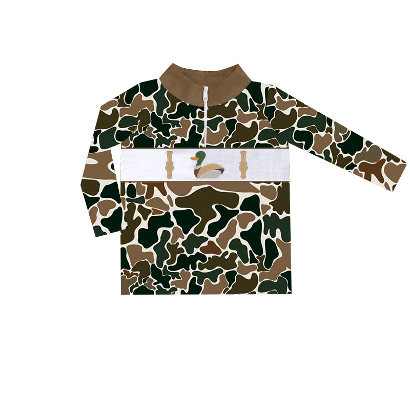 Baby Boys Clothes Tops Brown Camo Duck Call Zip Pullovers Tops Preorder BT0903