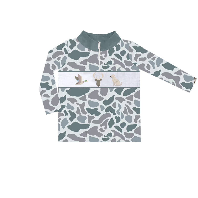 Baby Boys Clothes Tops Grey Camo Duck Deer Dog Zip Pullovers Tops Preorder BT0904