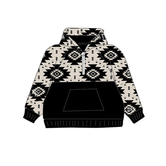 Baby Boys Clohes Tops Black Aztec Fall Hooded Pullovers Tops Preorder BT0907