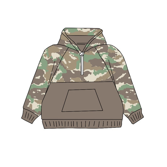 Baby Boys Clothes Tops Light Brown Camo Fall Hooded Pullovers Tops Preorder BT0909