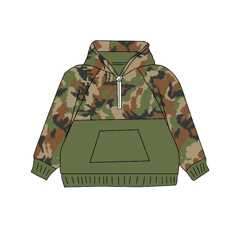 Baby Boys Clothes Tops Dark Green Camo Hooded Pullovers Tops Preorder BT0911