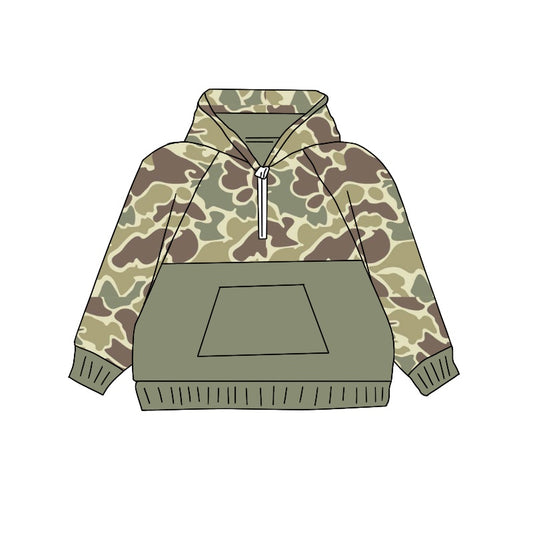 Baby Boys Clothes Tops Green Camo Green Hooded Pullovers Tops Preorder BT0913