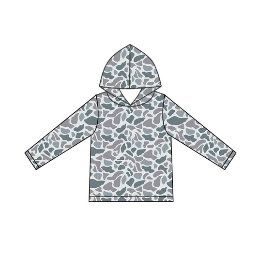 Baby Boys Clothes Tops Grey Camo Long Sleeve Hooded Tops Preorder BT0922