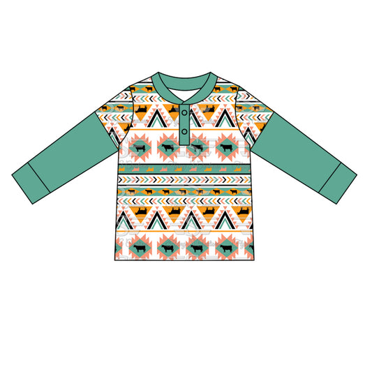 Baby Boys Clothes Tops Western Aztec Cow Long Sleeve Tee Shirts Tops Preorder BT0924