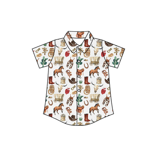 Baby Boys T-shirts Short Sleeves Button Boots Horses Shirts Top Preorder BT1231 4.8