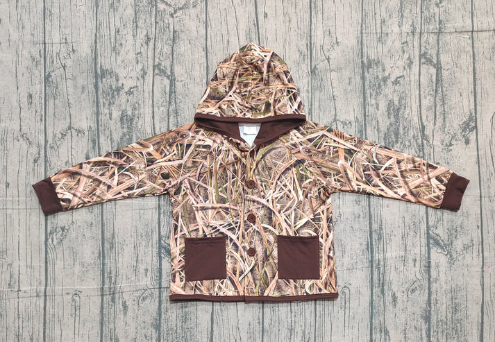 Baby Boys Leaves Camo Button Pockets Hooded Hunting Jackets Tops Preorder BT1443 11.15