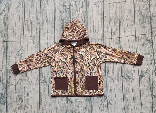 Baby Boys Brown Leaves Camo Button Pockets Hooded Jackets Tops Preorder BT1443 10.24