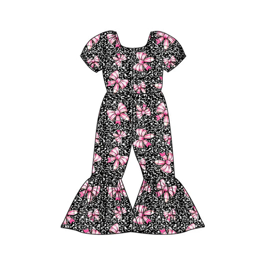 Preorder (moq 5)Baby Girls Pencil Bows Leopard Back to School Bell Bottom Pant Jumpsuits 12.27