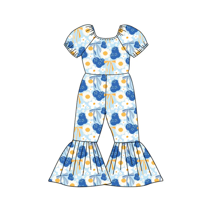 Preorder (moq 5)Baby Girls Daisy Flowers Blueberry Bell Bottom Pant Jumpsuits 12.27