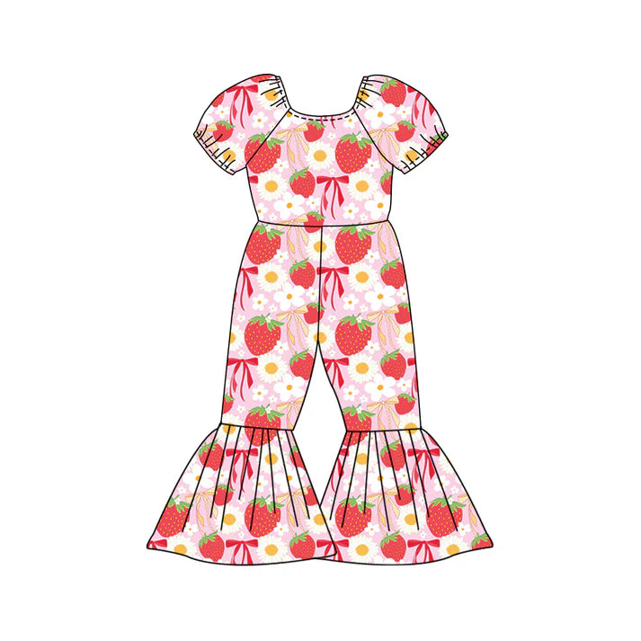 Preorder (moq 5)Baby Girls Daisy Flowers Strawberry Bell Bottom Pant Jumpsuits 12.27