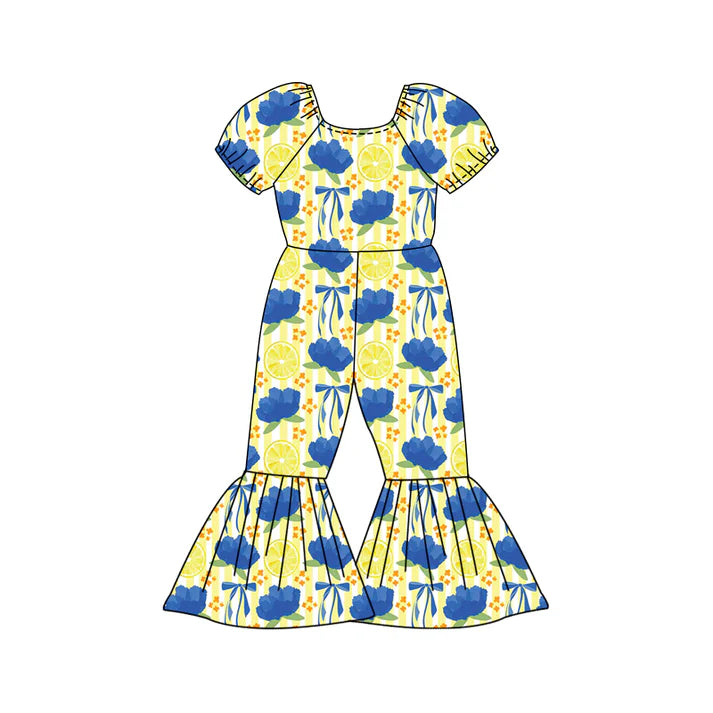Preorder (moq 5)Baby Girls Flowers Lemons Bell Bottom Pant Jumpsuits 12.27