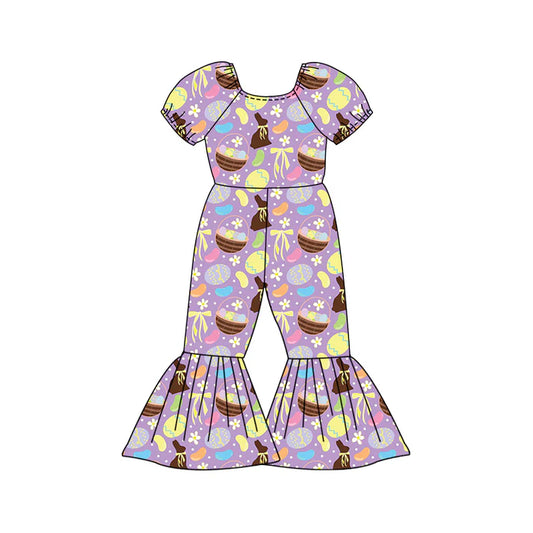 Preorder (moq 5)Baby Girls Flowers Rabbits Eggs Easter Bell Bottom Pant Jumpsuits 12.27