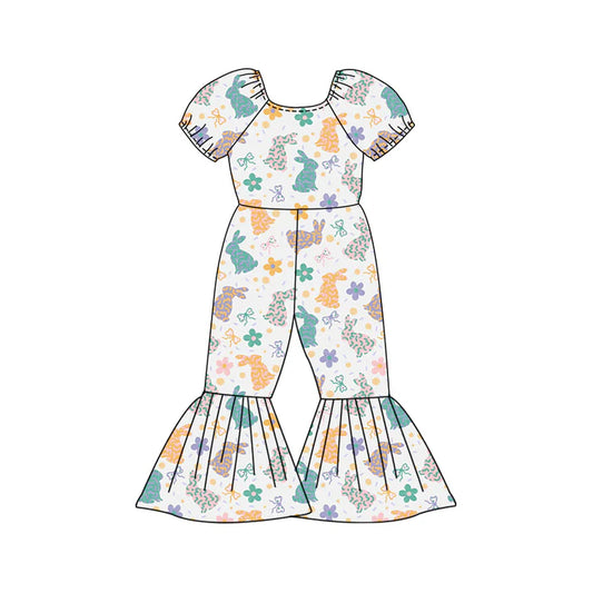 Preorder (moq 5)Baby Girls Flowers Rabbits Eggs Easter Bell Bottom Pant Jumpsuits 12.27