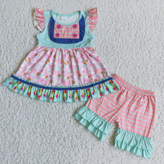 Summer Baby Girl Clothes Boutique Girls Tunic Tops Ruffle Shorts Set C7-22