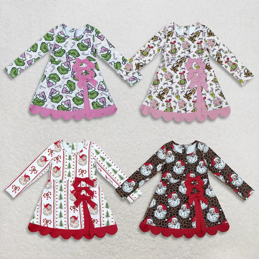 Sibling Baby Girls Long Sleeve Green Frogs Santa Trees Yoga Active Bows Scallop Christmas Sets