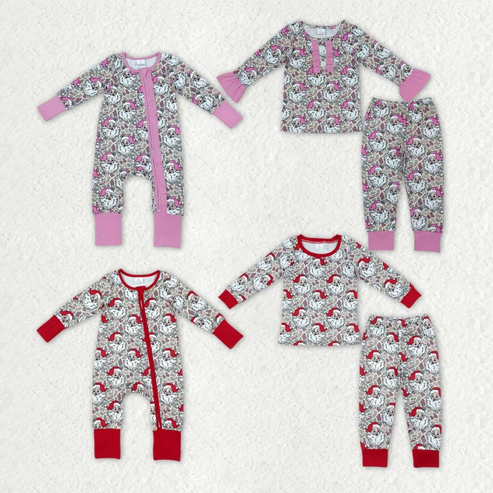 Sibling Baby Boys Girls Camo Santa Christmas Pajamas Zip Rompers