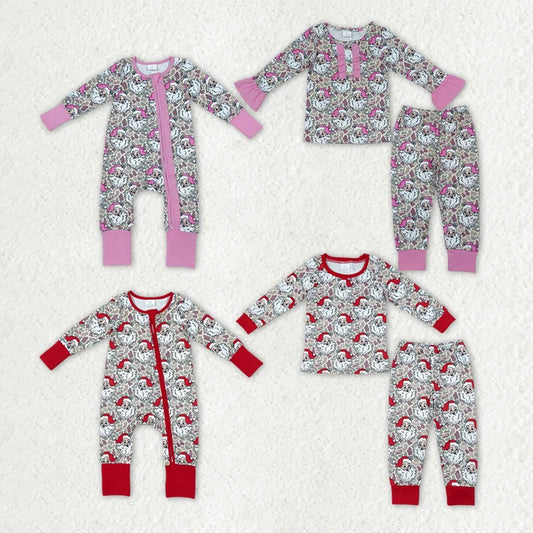 Sibling Baby Boys Girls Camo Santa Christmas Pajamas Zip Rompers