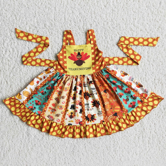 Thanksgiving Baby Girls Dress Turkey Print Dresses D4-11