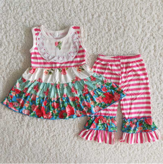 Flower Print Cute Girls Clothing Sets E2-11