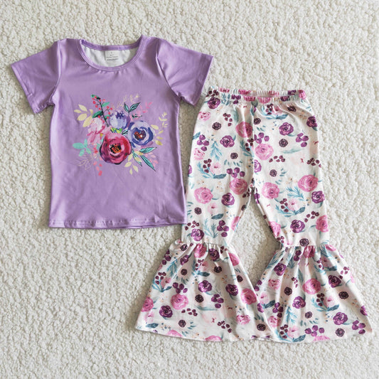 Fashion Kids Clothes Girls Outfit Flower Print Baby Girls Clothes Set E7-3 4.18