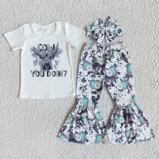 Wholesale Baby Girls Clothes Cow Boutique Girls Clothing Bell Pant Set E9-30