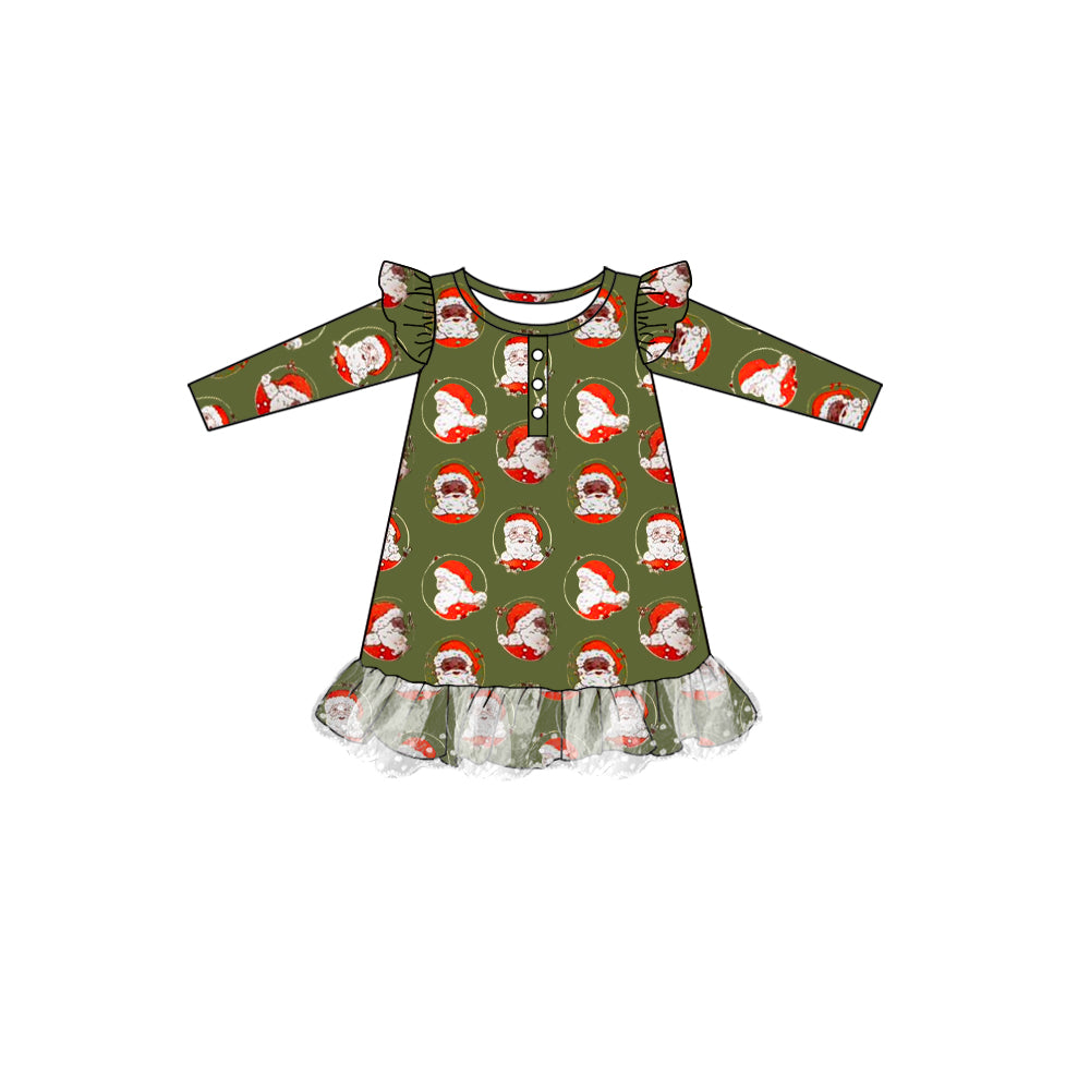 Baby Girls Dress Christmas Green Santa Ruffle Knee Length Dresses Preorder GLD0707