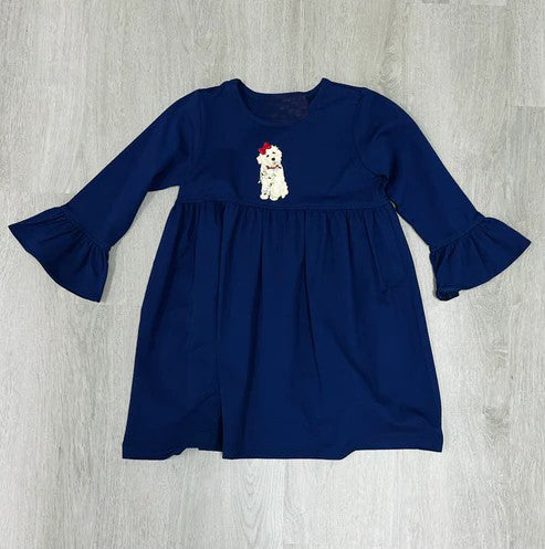 Baby Girls Dress Navy Dogs Knee Length Dresses Preorder GLD0733