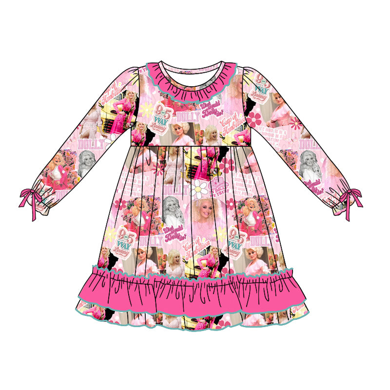 Baby Girls Dress Pink Western Ruffle Knee Length Dresses Preorder GLD0745