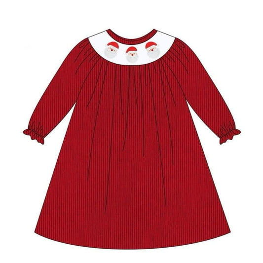 Baby Girls Dress Christmas Red Santa Long Sleeve Knee Length Dresses Preorder GLD0750