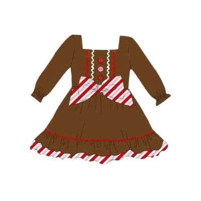 Baby Girls Dress Brown Gingerbread Bow Knee Length Dresses Preorder GLD0758