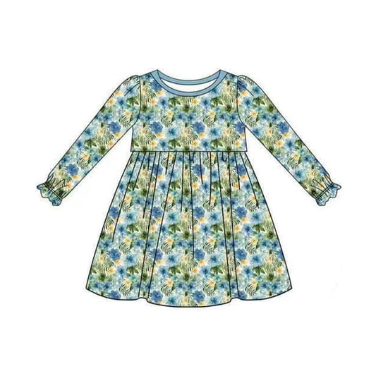 Baby Girls Dress Dark Blue Flowers Knee Length Dresses Preorder GLD0760