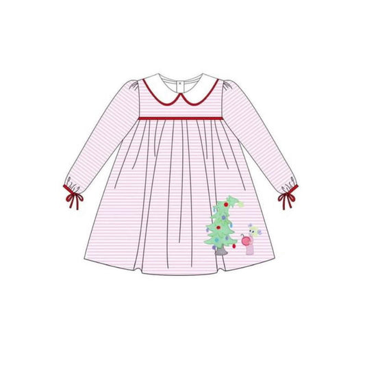 Baby Girls Dress Christmas Tree Dog Knee Length Dresses Preorder GLD0762