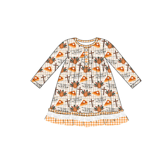 Baby Girls Dress Thanksgiving Turkey Cross Knee Length Dresses Preorder GLD0766