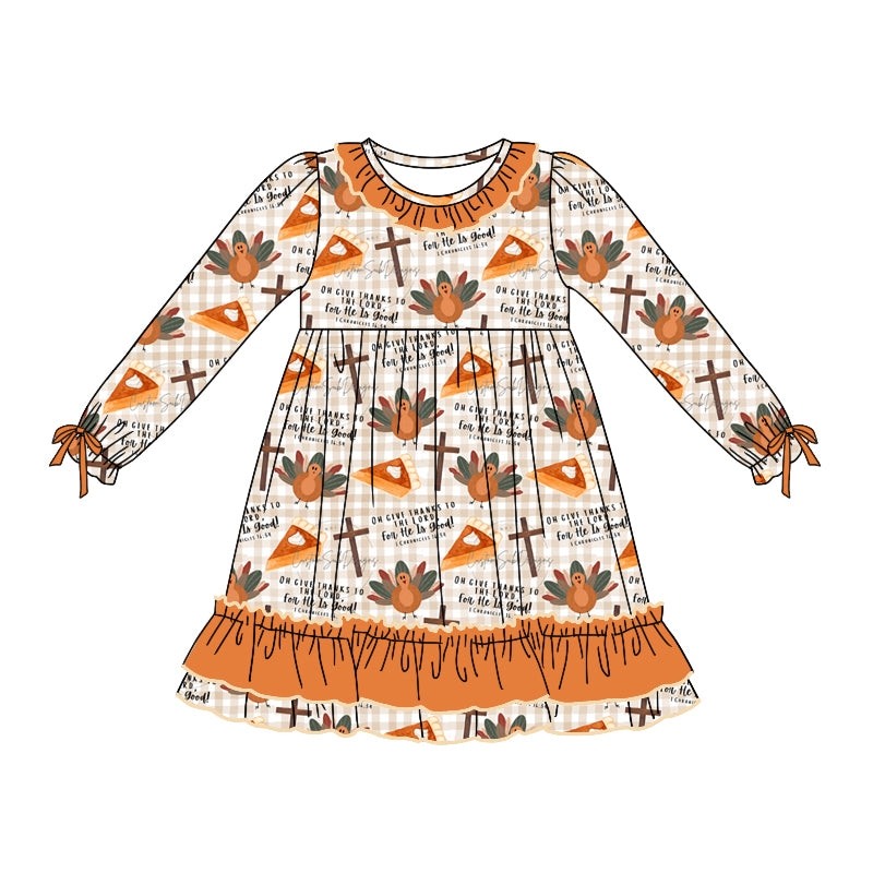 Baby Girls Dress Thanksgiving Turkey Ruffle Knee Length Dresses Preorder GLD0767