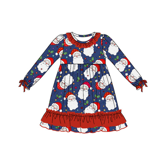 Baby Girls Dress Christmas Blue Santa Ruffle Knee Length Dresses Preorder GLD0780