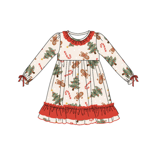 Baby Girls Dress Christmas Tree Gingerbread Ruffle Knee Length Dresses Preorder GLD0788