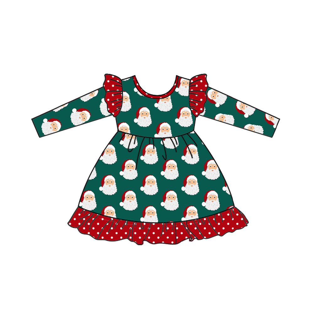 Baby Girls Dress Christmas Green Santa Knee Length Dresses Preorder GLD0795