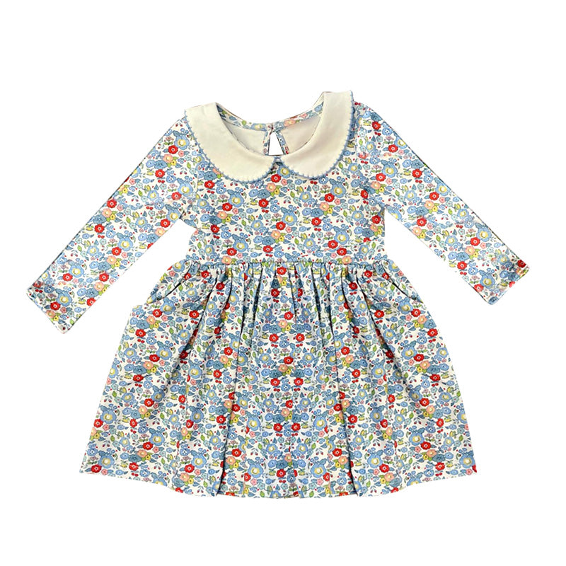 Baby Girls Dress Blue Small Flowers Knee Length Dresses Preorder GLD0811