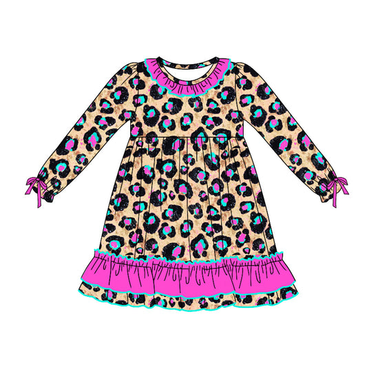 Baby Girls Dress Pink Leopard Ruffle Knee Length Dresses Preorder GLD0832