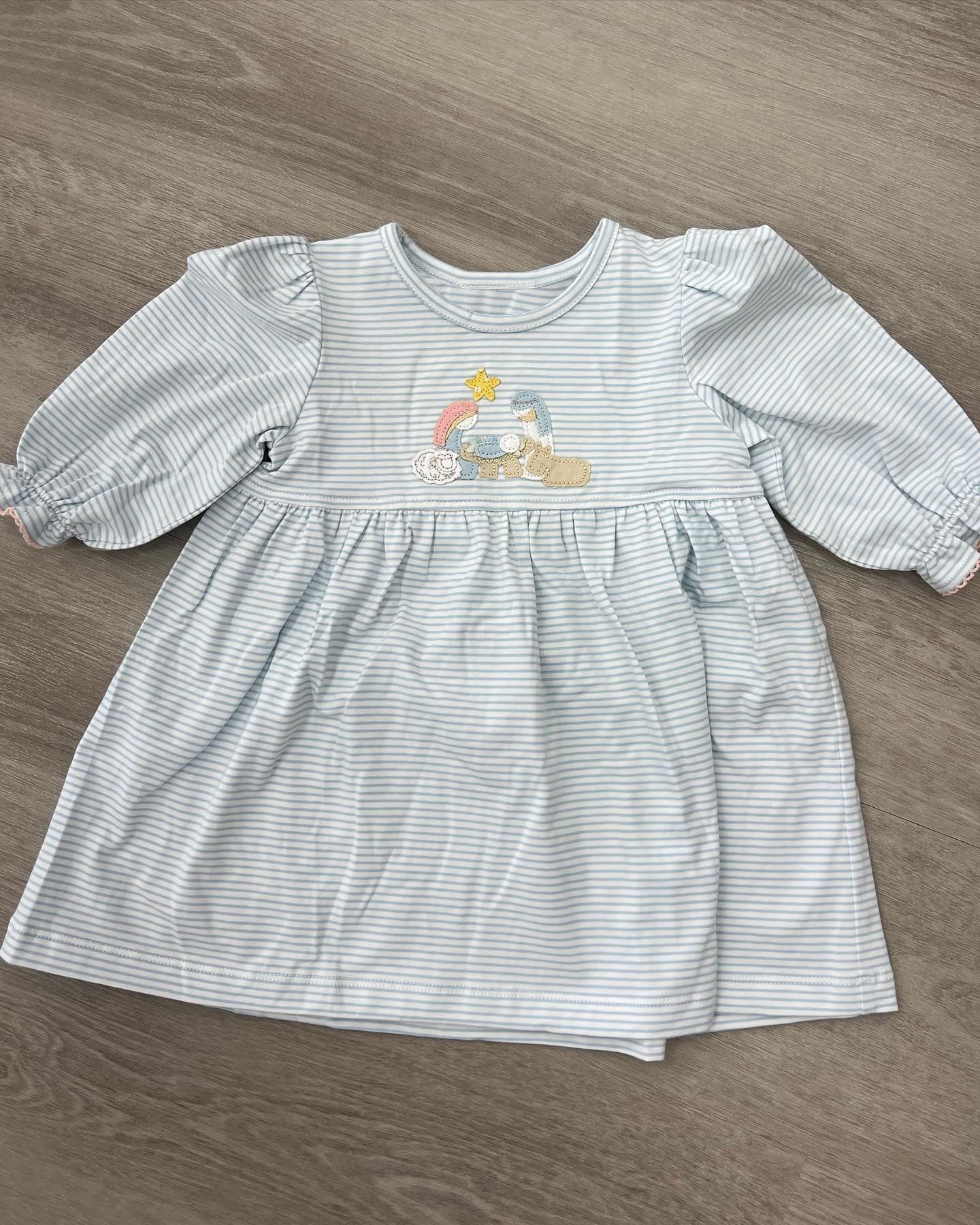 Baby Girls Dress Christmas Nativity Stripes Knee Length Dresses Preorder GLD0835