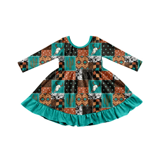 Baby Girls Dress Western Cow Aztec Knee Length Dresses Preorder GLD0837