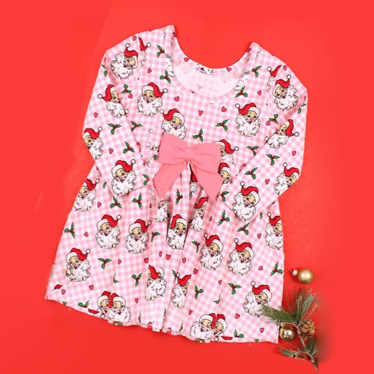 Baby Girls Dress Christmas Pink Santa Claus Knee Length Dresses Preorder GLD0848