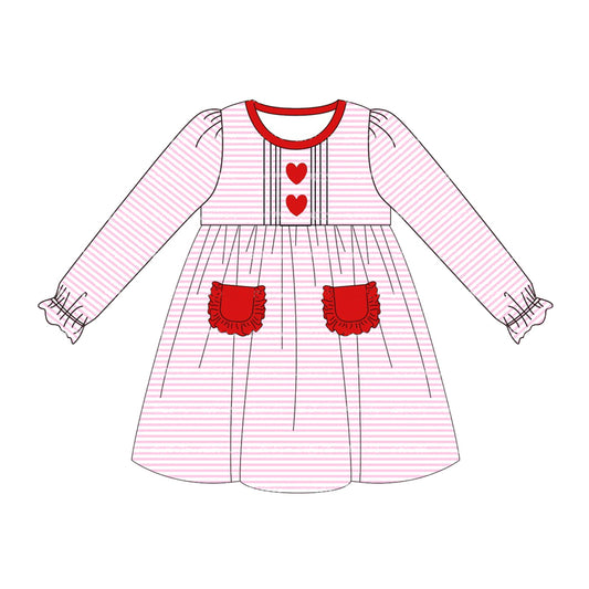 Baby Girls Dress Pink Stripes Heart Pockets Knee Length Dresses Preorder GLD0853