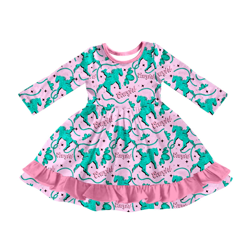 Baby Girls Dress Western Cowgirl Horse Ruffle Knee Length Dresses Preorder GLD0863